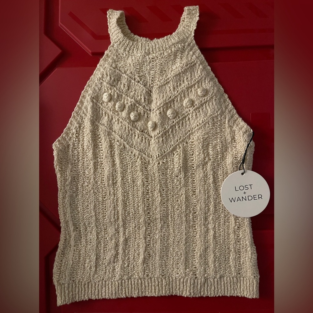 NWT LOST + WANDER Natural Halter Sweater Top - Picture 2 of 4